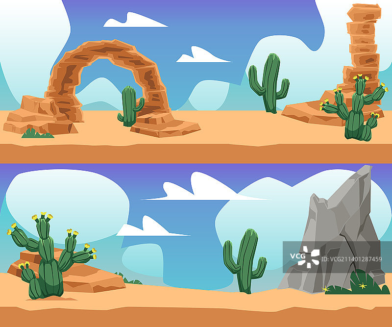 仙人掌点缀的炎热沙漠图片素材