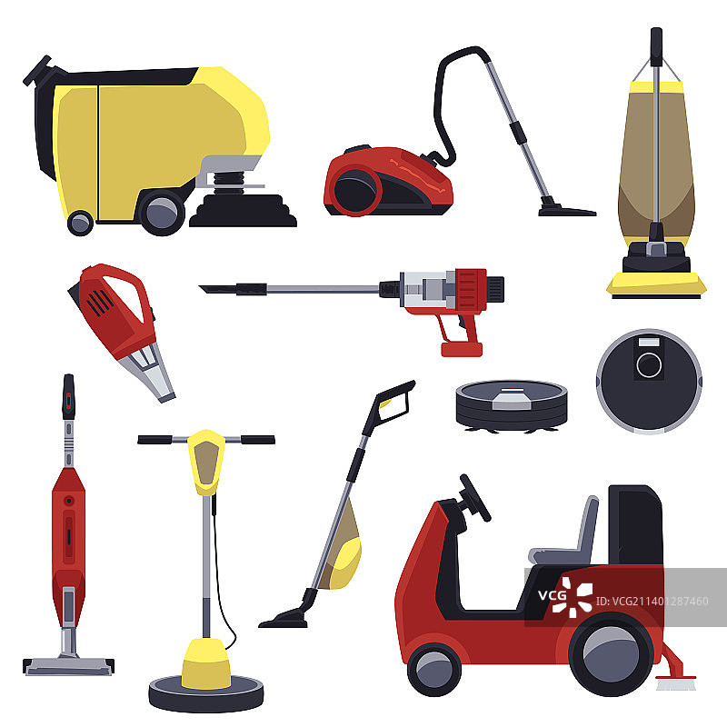 平板真空吸尘器设备和工具套装图片素材