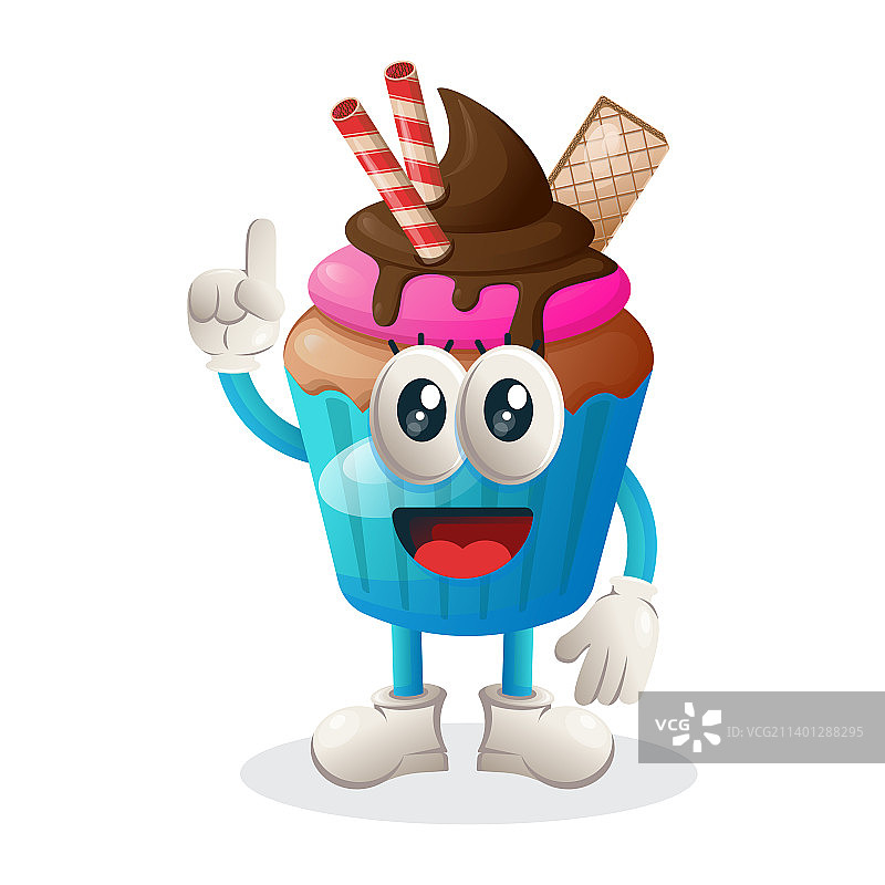竖起食指的纸杯蛋糕吉祥物设计图片素材