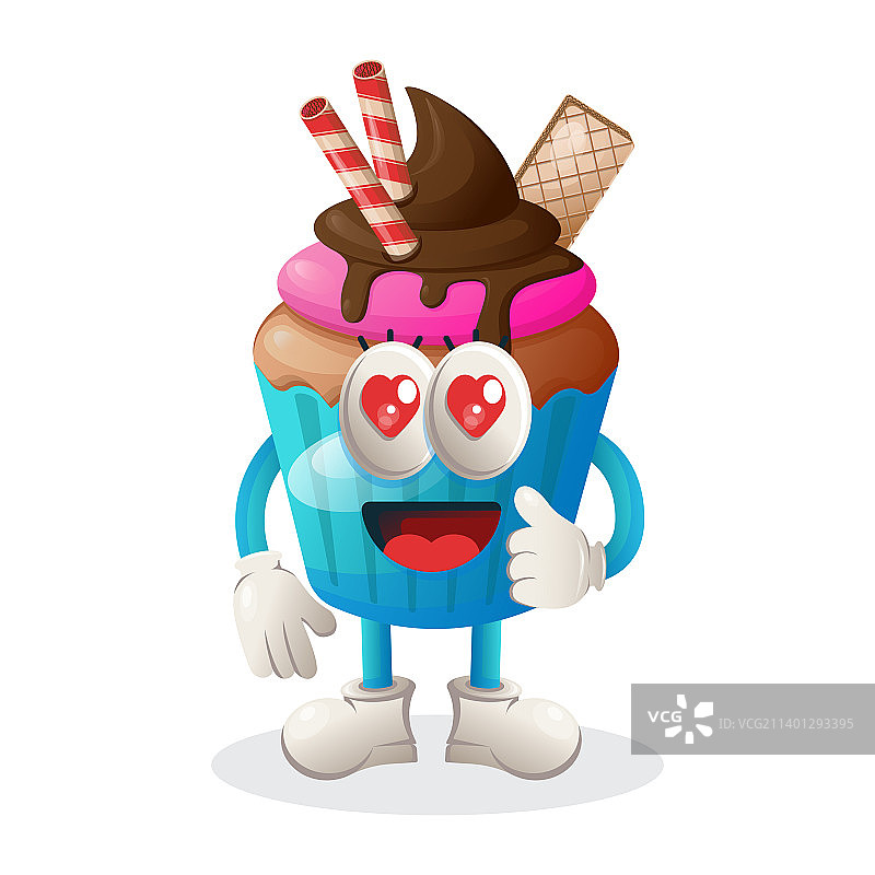 竖起大拇指的纸杯蛋糕吉祥物设计图片素材