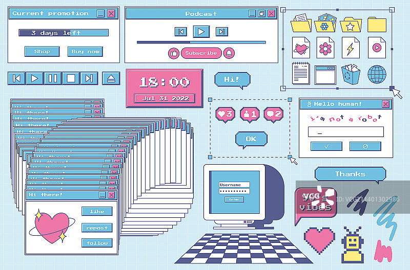 80年代用户界面设计元素图片素材