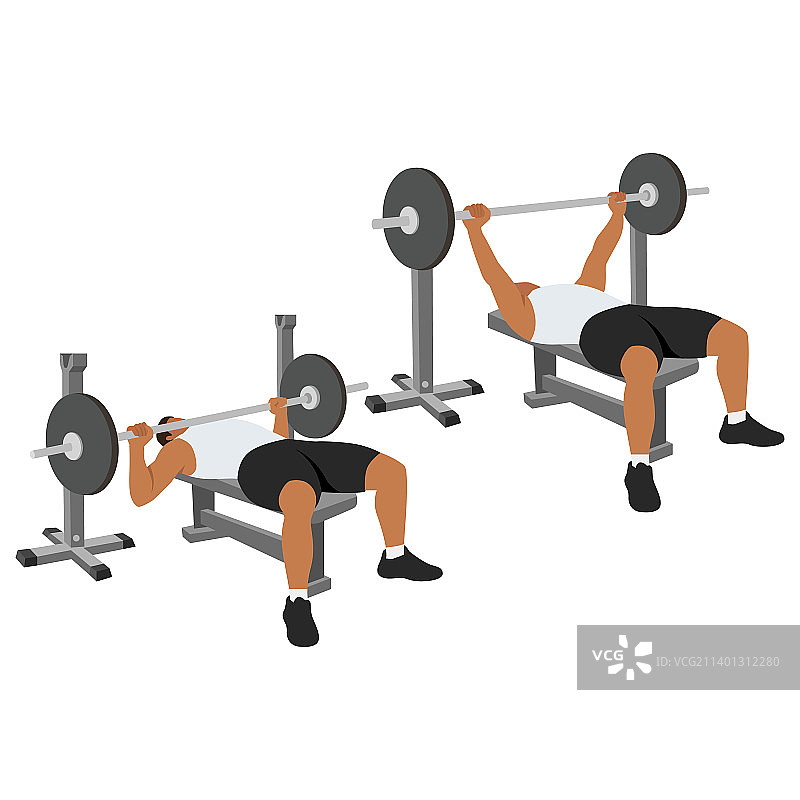 男人做杠铃卧推胸部训练图片素材
