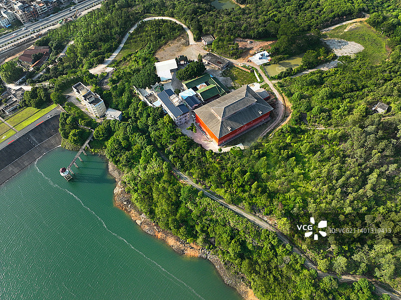 广东省惠州市惠阳区沙田水库隔沥古庙航拍图片素材
