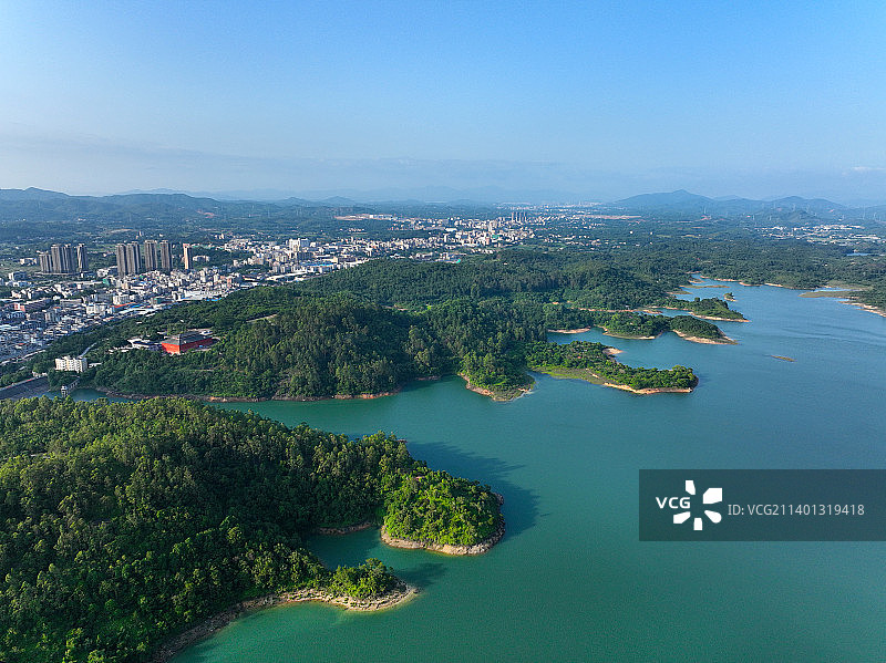 广东省惠州市惠阳区沙田水库隔沥古庙航拍图片素材