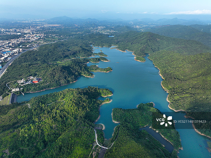 广东省惠州市惠阳区沙田水库隔沥古庙航拍图片素材