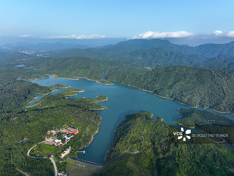 广东省惠州市惠阳区沙田水库隔沥古庙航拍图片素材