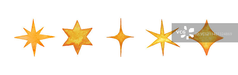 金色星星水彩元素合集图片素材
