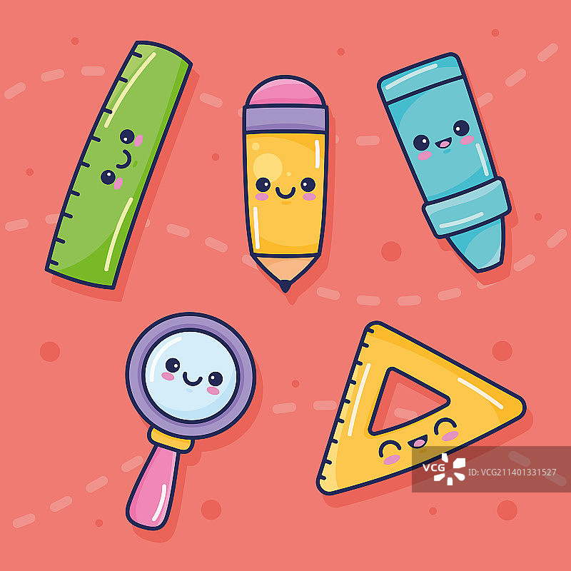 五个学习用品图标图片素材