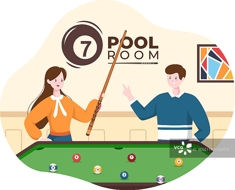 手绘卡通风格台球游戏图片素材