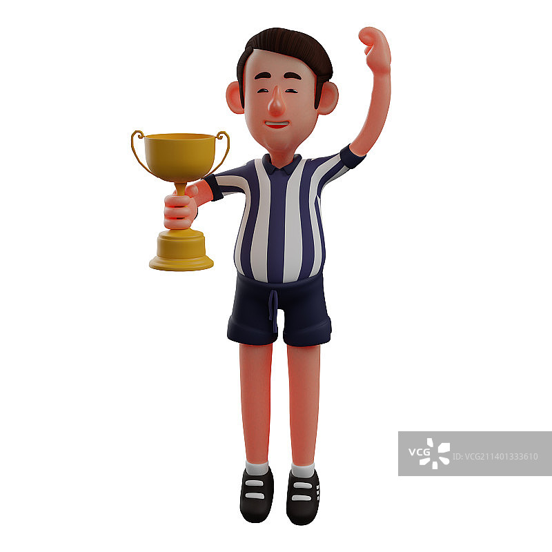 3D裁判卡通人物举着奖杯图片素材