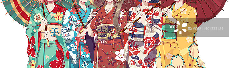 穿和服的动漫女孩图片素材