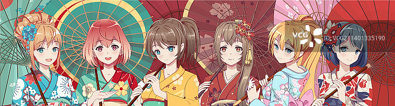 穿和服的动漫女孩图片素材