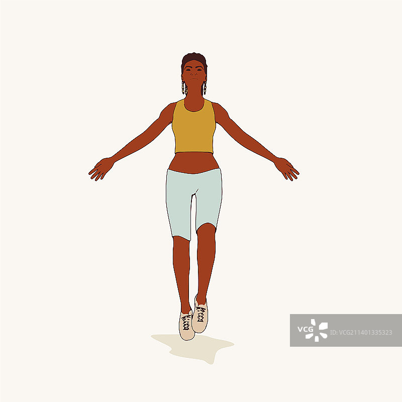 跳跃的年轻非洲裔美国女性运动员图片素材