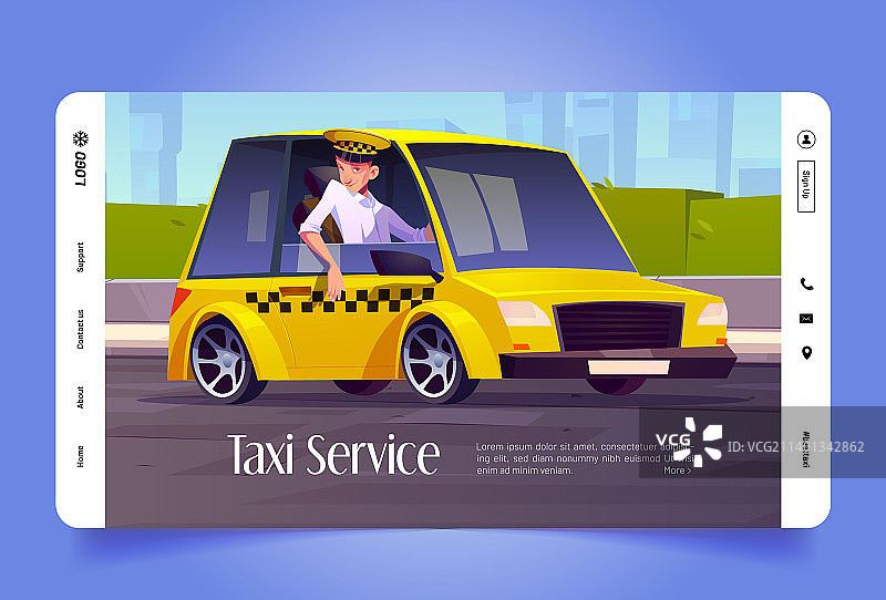 出租车服务卡通着陆页：司机在车内图片素材