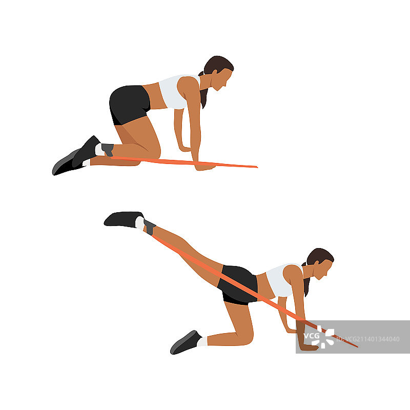 用长阻力带做后踢的女人图片素材