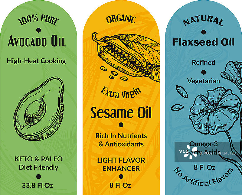 牛油果和亚麻籽芝麻天然油产品图片素材