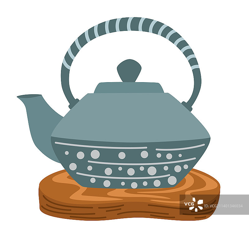 木架上的日式陶瓷茶壶图片素材