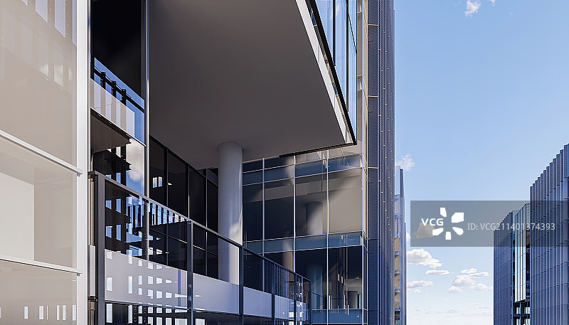 现代城市商务区写字楼建筑外部阳台特写  建筑休息平台图片素材