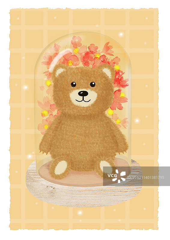 手绘玻璃罩卡通玩具熊图片素材