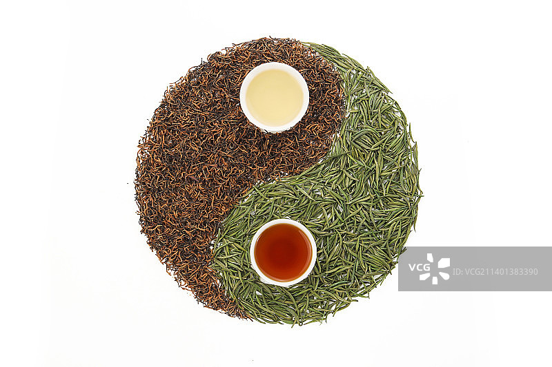 绿茶和红茶组成的八卦图片素材