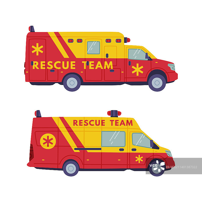 带有警笛的红色和黄色救援车或卡车图片素材