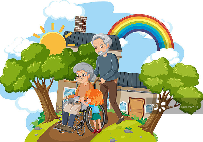 老年夫妇和孙辈在一起图片素材