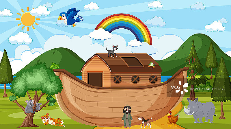 自然场景中的诺亚方舟与野生动物图片素材