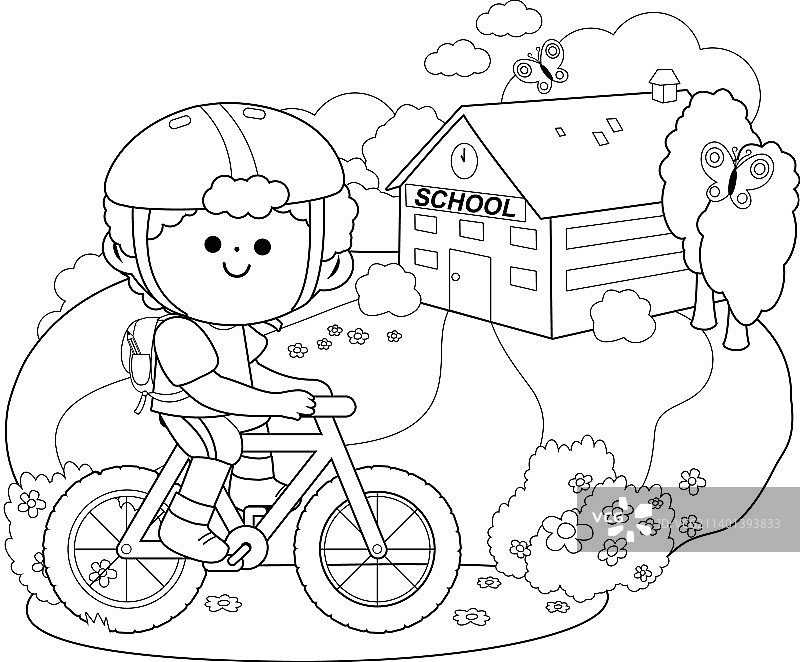 小男孩骑自行车上学图片素材