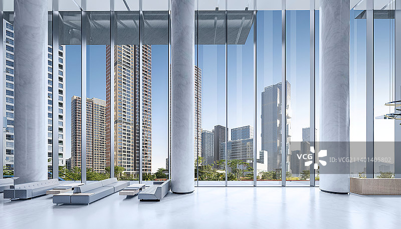 现代建筑 写字楼办公大堂电梯厅和前台 休闲等候区图片素材
