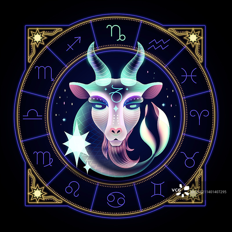 梦幻霓虹十二星座图 山羊座图片素材