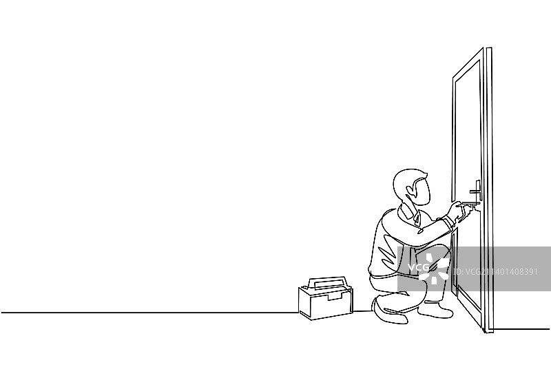 商人撬锁连续单线画图片素材