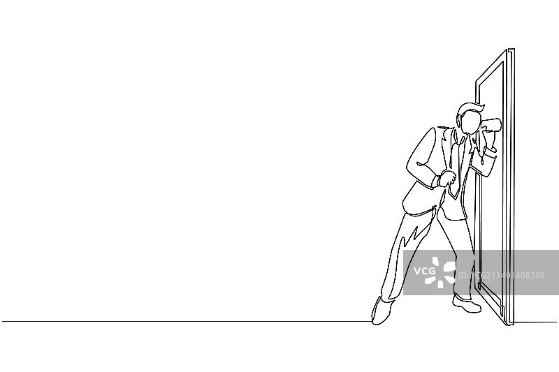 偷听的年轻男人单线画图片素材