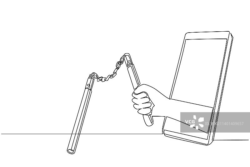 手持双截棍的单线绘画图片素材