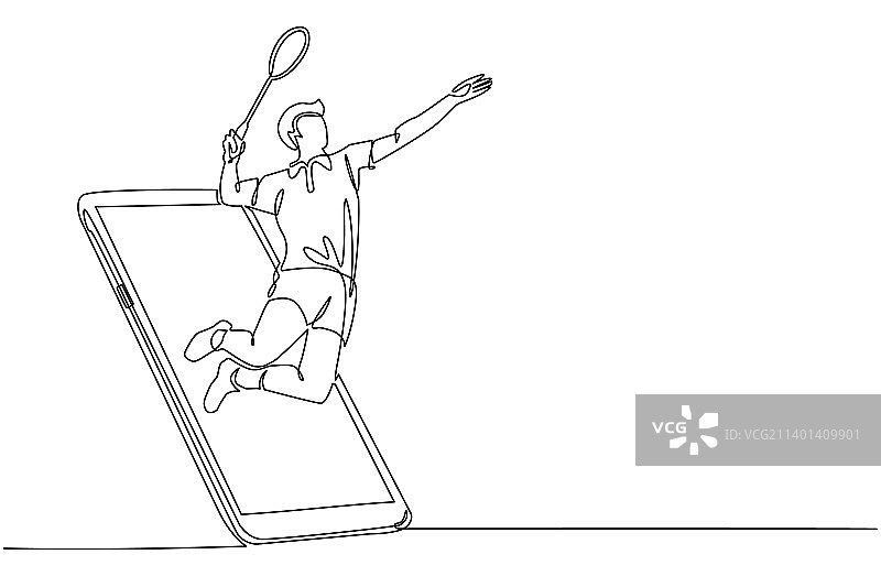 男子跳跃打羽毛球单线绘画图片素材
