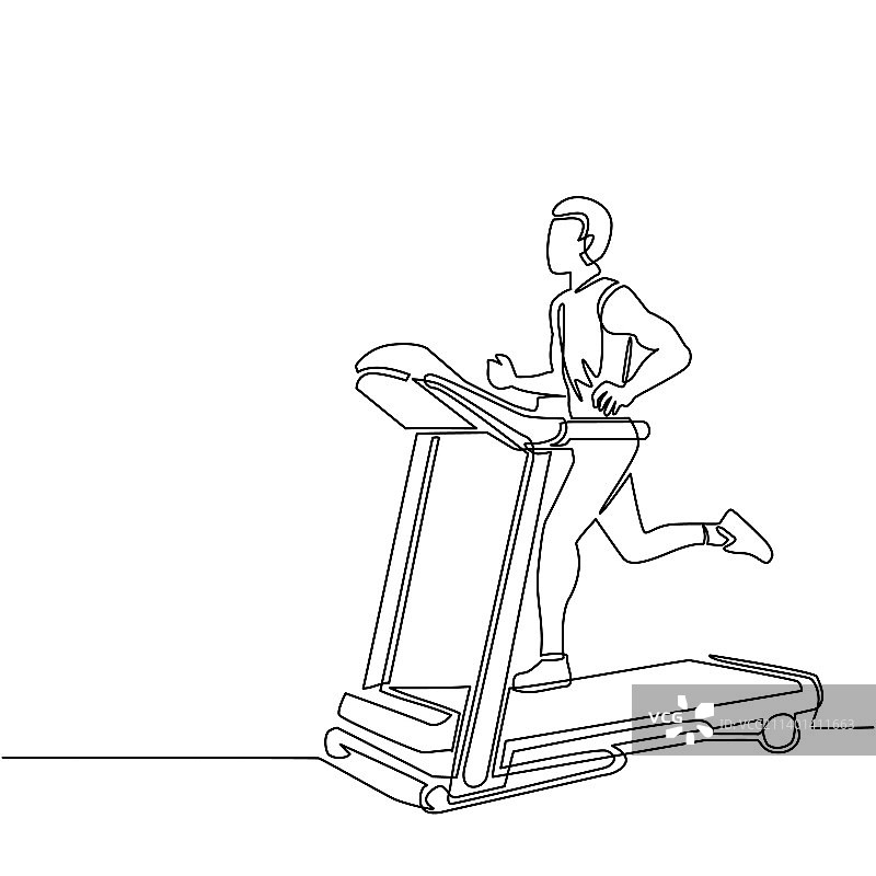 单线画：在跑步机上跑步的男人图片素材
