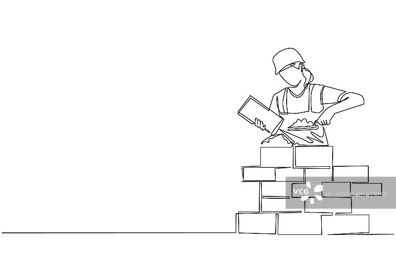 女修理工建筑的连续单线绘画图片素材