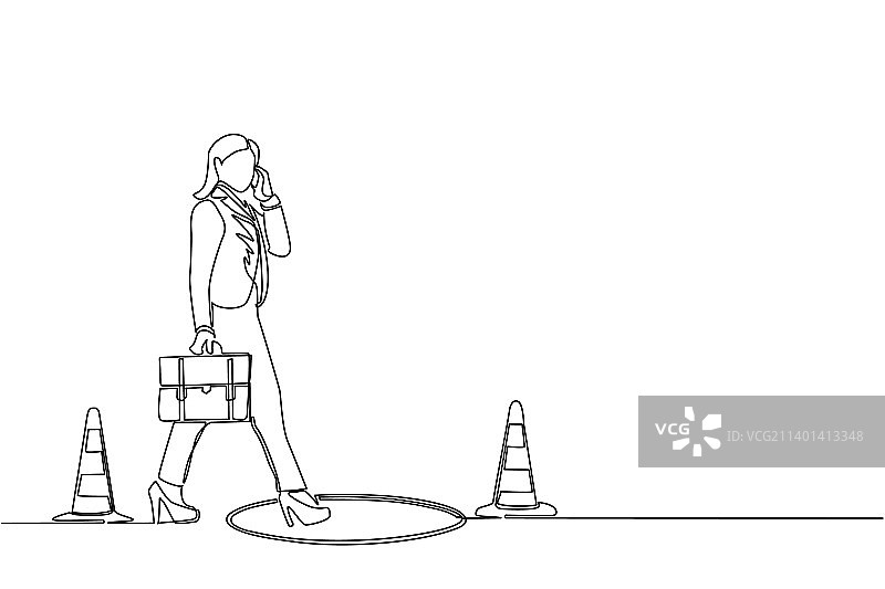 一笔画：女商人通话图片素材