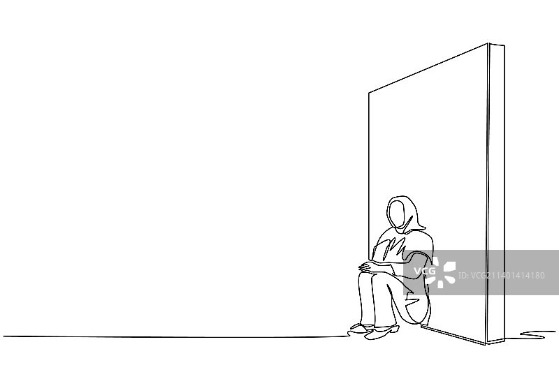 沮丧的阿拉伯人连续单线绘画图片素材