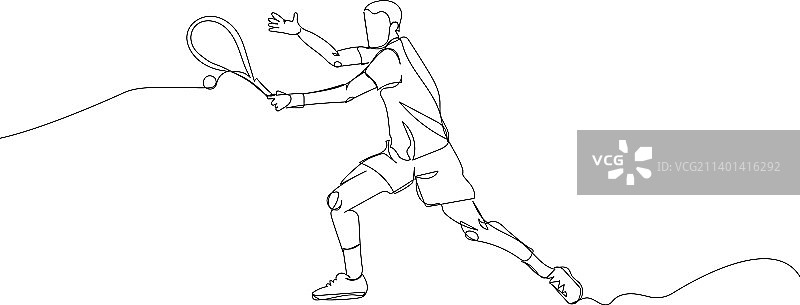 手持球拍的网球运动员单线艺术图片素材