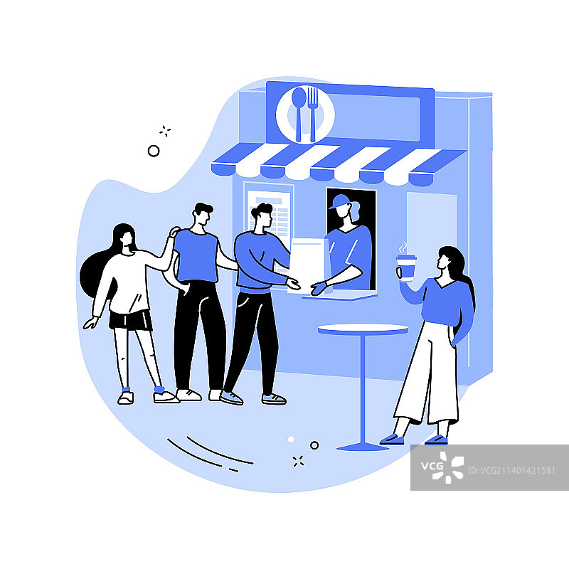 排队等候食物的卡通人物图片素材