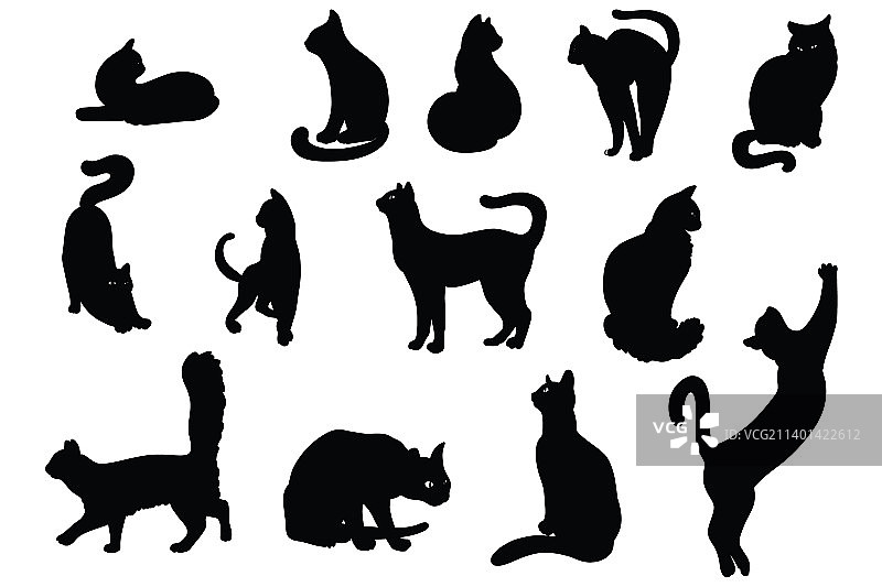 不同角度的猫剪影合集图片素材