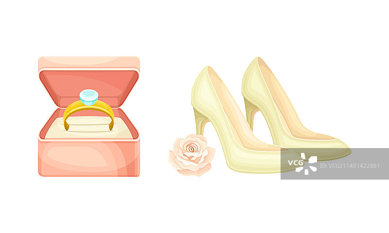 婚礼标志：金色戒指盒装图片素材