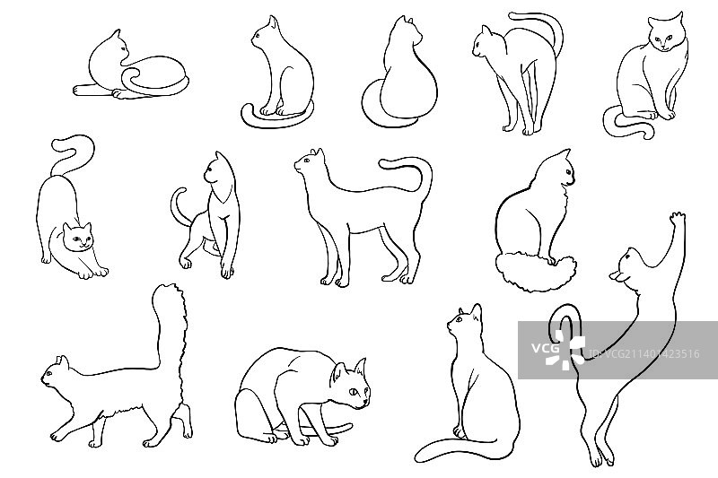 不同角度的猫剪影合集图片素材