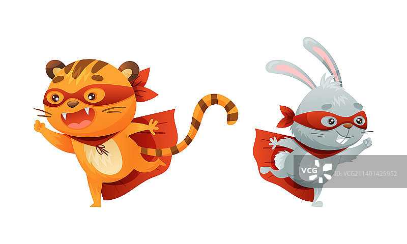 超级英雄动物儿童套装（老虎和兔子）图片素材