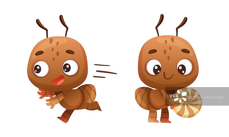 拿着糖果奔跑的可爱小蚂蚁图片素材