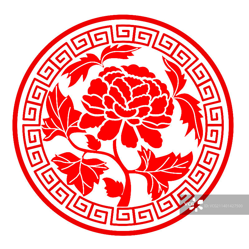 牡丹花剪纸传统纹样图片素材