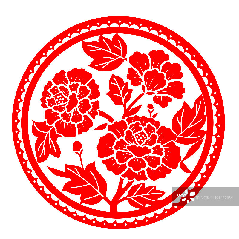 牡丹花剪纸传统纹样图片素材