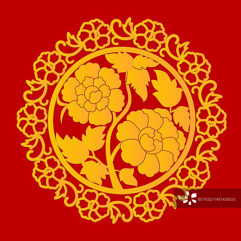 红底烫金传统花卉纹样图片素材