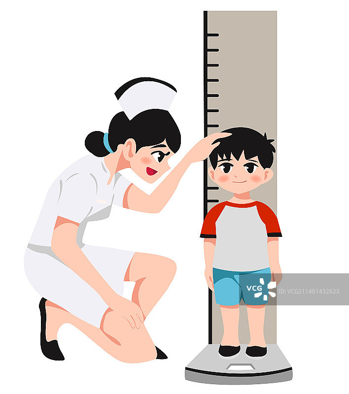 护士测量儿童身高图片素材