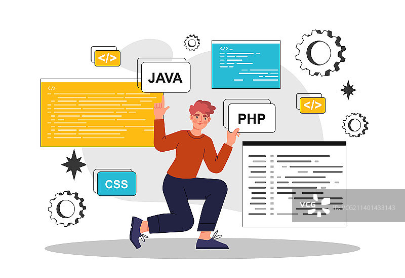 程序员学习不同的编程语言图片素材